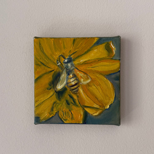 "Abelha na flor amarela", 10x10 cm Original